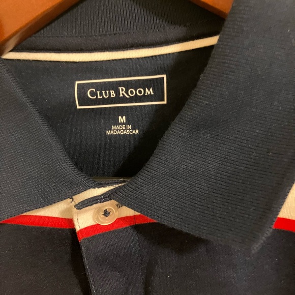 Club Room Men's Polo with Navy, Red, and White Stripes - Picture 2 of 3